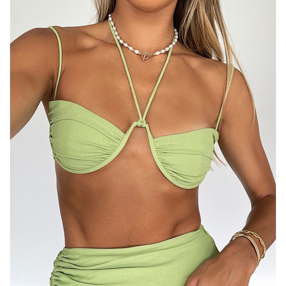 White Fox Boutique Truth Hurts Crop Top, Effortless Mini Skirt Matcha